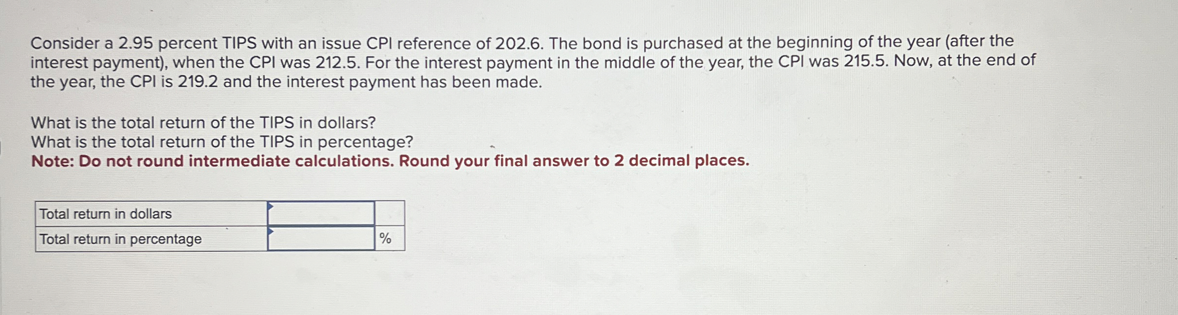  Consider a 2.95 percent TIPS with an issue CPI reference of