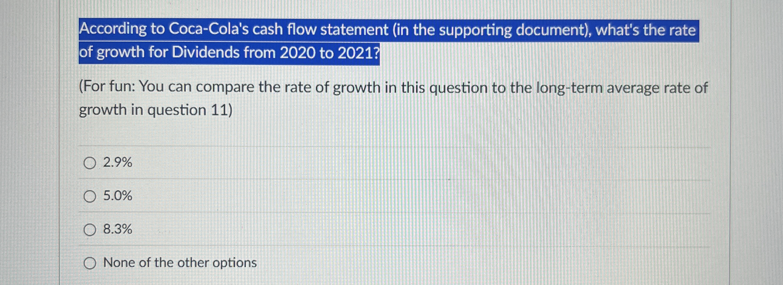  According to Coca-Cola's cash flow statement (in the supporting document), what's