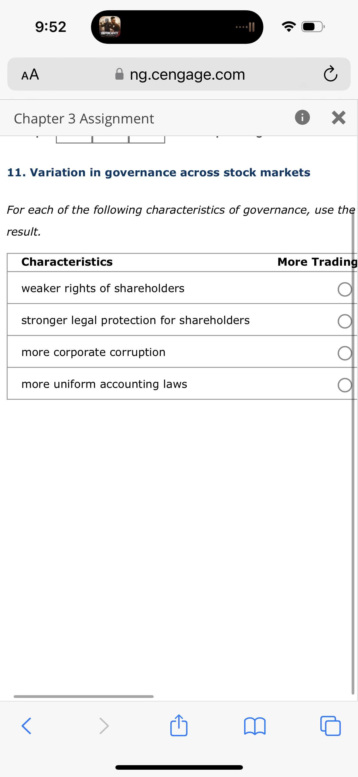  rkets ance, use the table to indicate whether more or less
