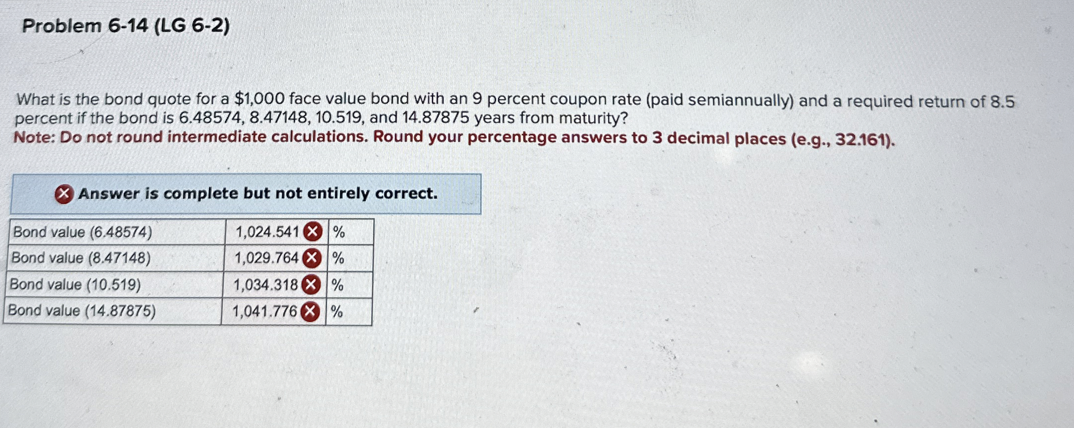  Problem 6-14(LG 6-2) What is the bond quote for a $1,000