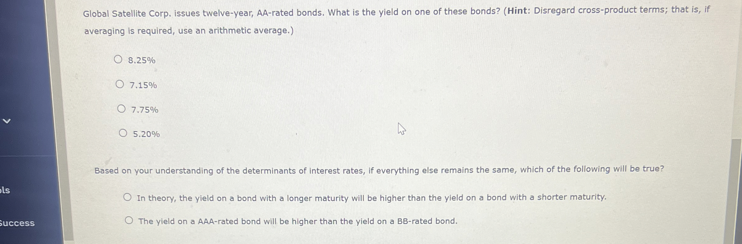  Global Satellite Corp. issues twelve-year, AA-rated bonds. What is the yield