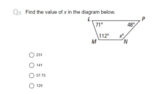 O 2520\f\f\f\fQ9 What is the measure of one exterior angle of a