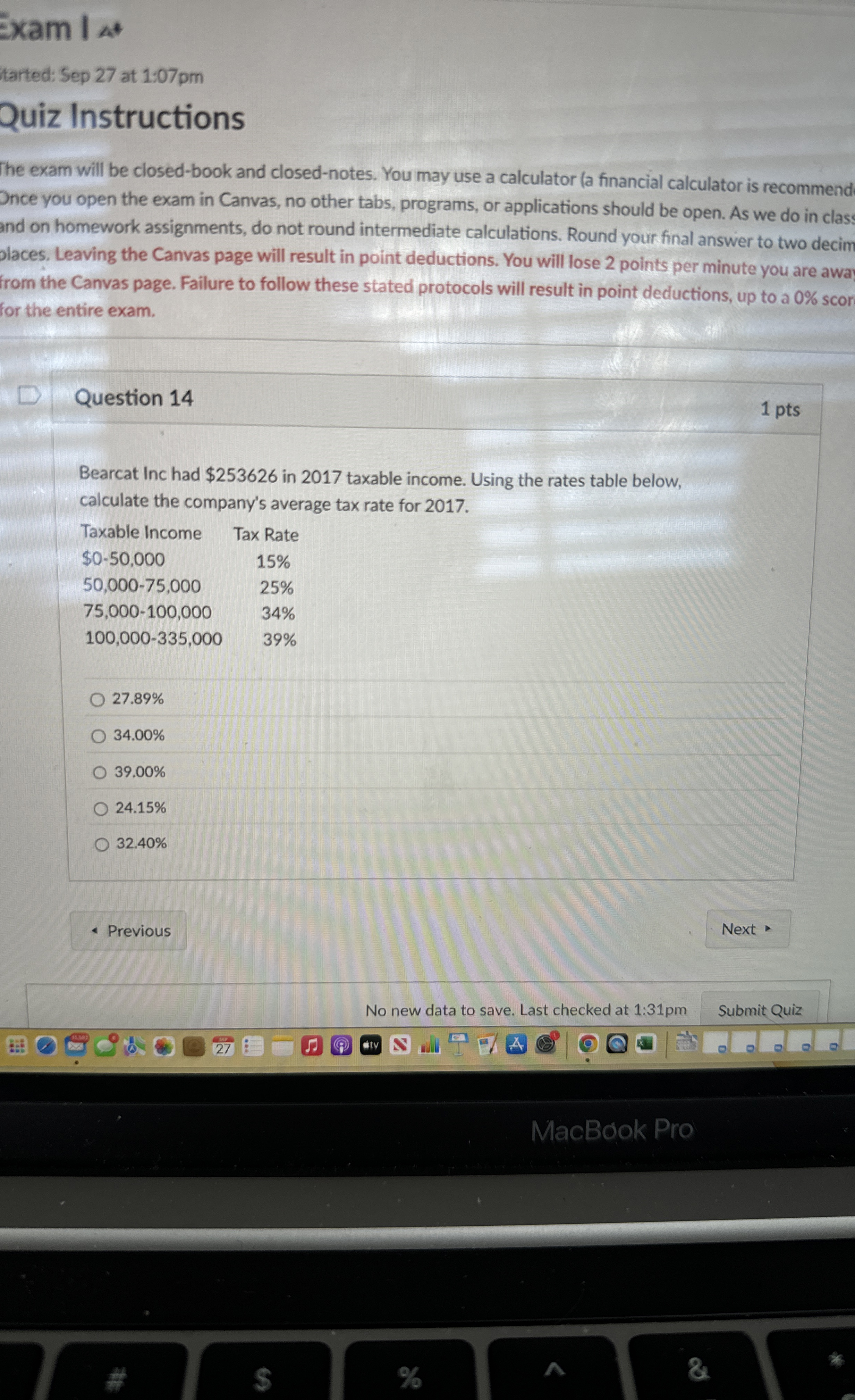  Question 14 Bearcat Inc had $253626 in 2017 taxable income. Using