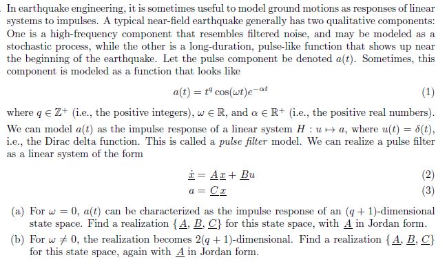 This is a homework question from a graduate level linear systems theory