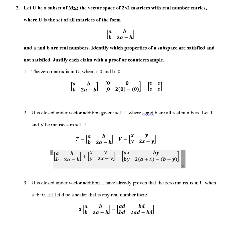 Did I do it right? 2. Let U be a subset of