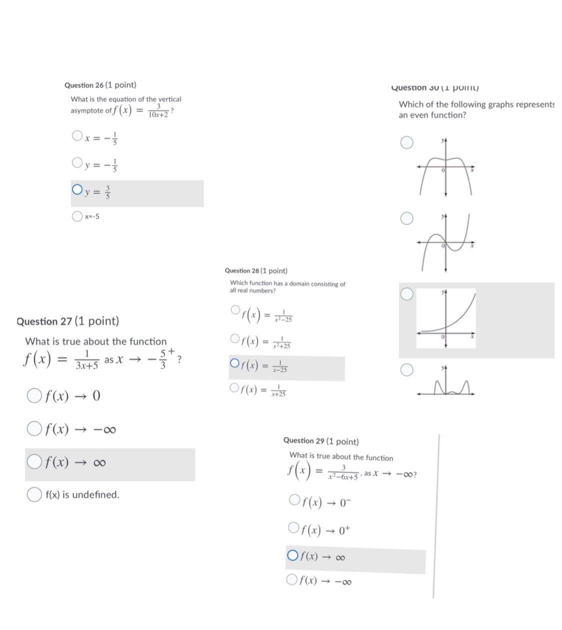 Advance function just the answer with the number Question 26 (1 point)