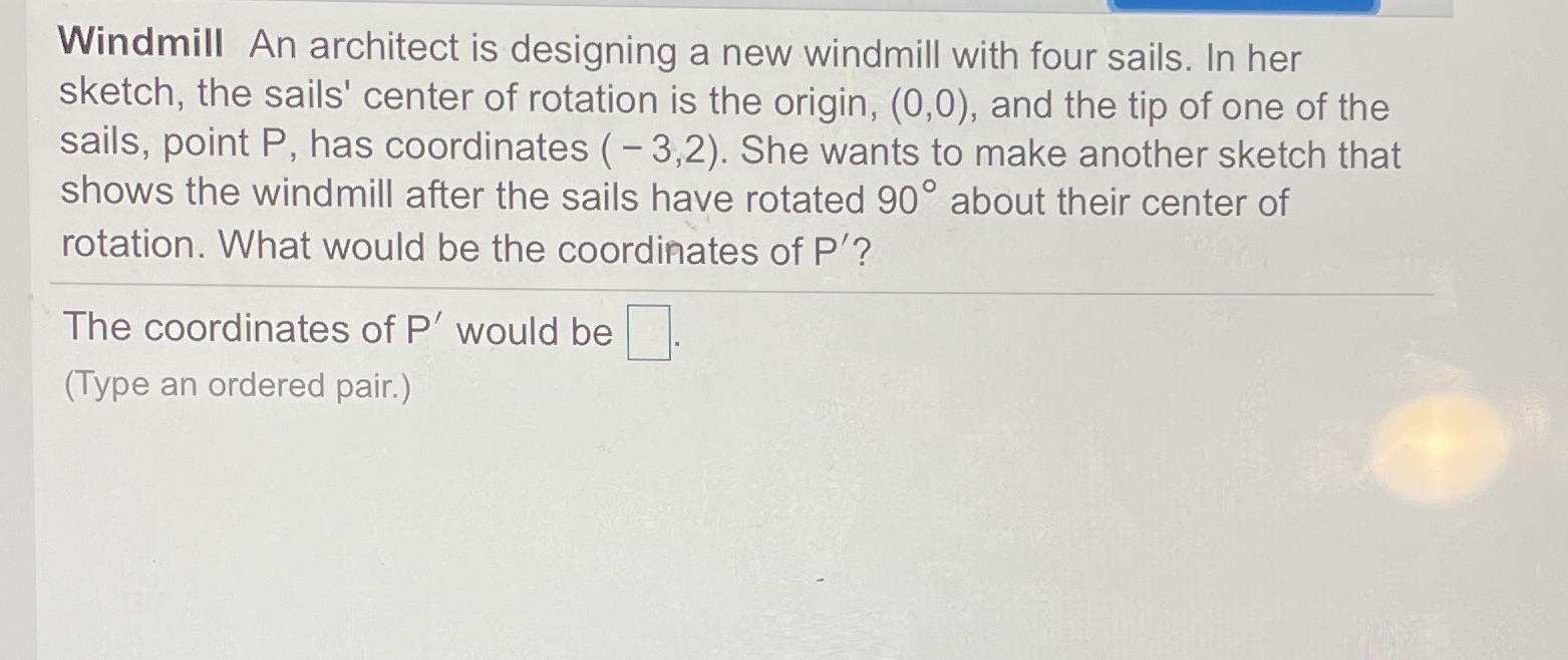 Windmill An architect is designing a new windmill with four sails.