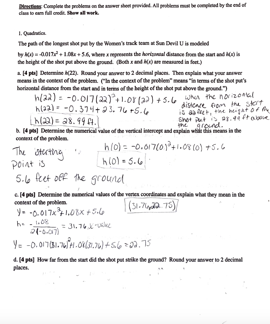  Directions: Complete the problems on the answer sheet provided. All problems