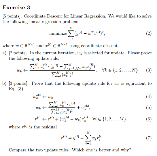  Exercise 3 [5 points]. Coordinate Descent for Linear Regression. We would