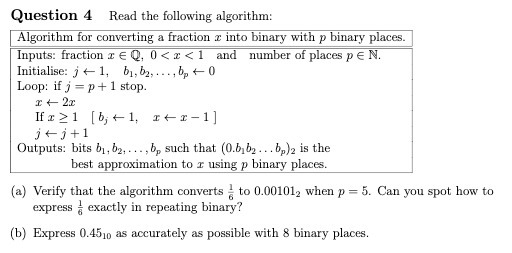  Question 1\\ Read the following algorithm ! Algorithm for converting a