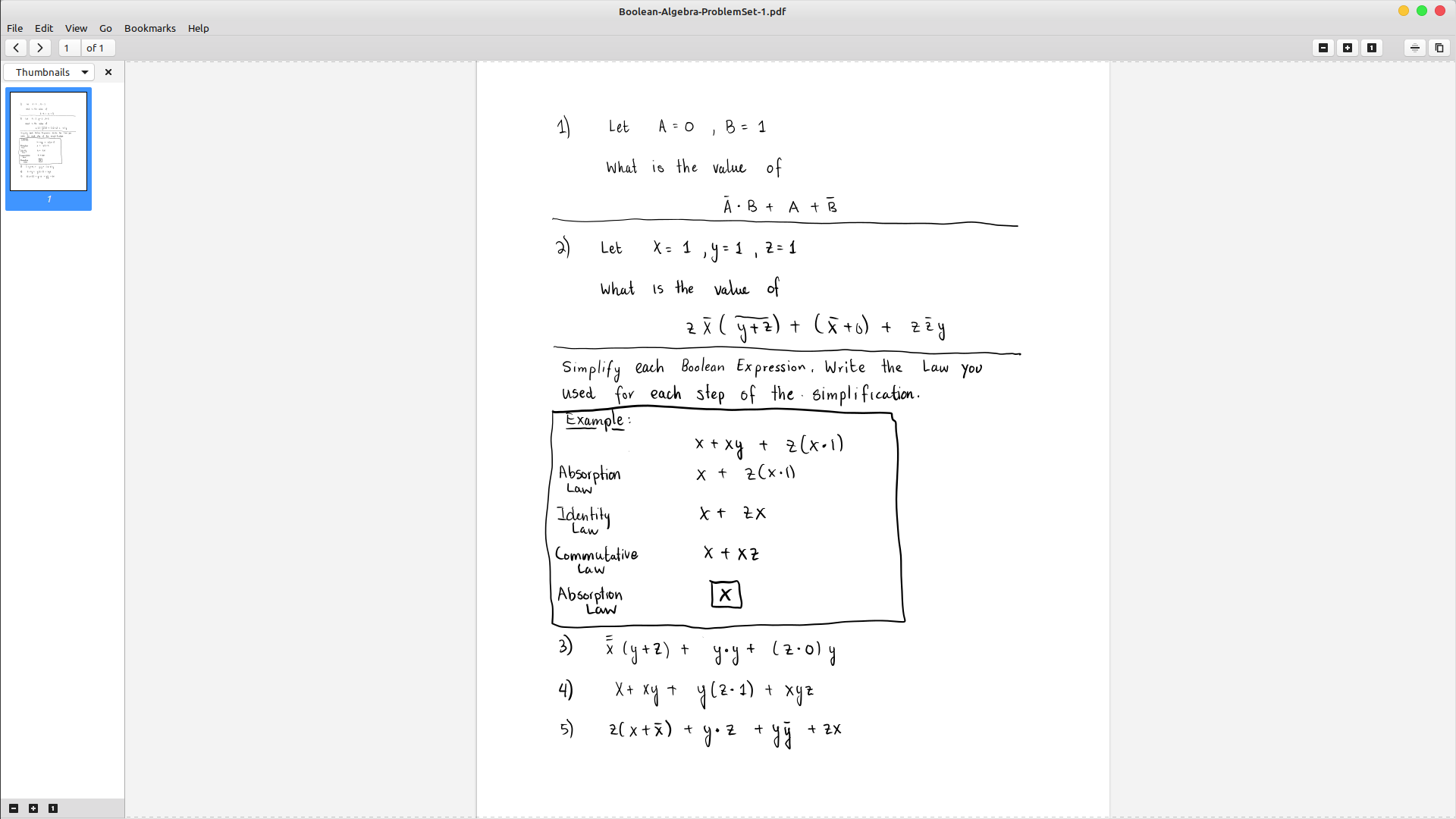  Boolean-Algebra-ProblemSet-1.pdf . . . File Edit View Go Bookmarks Help 1