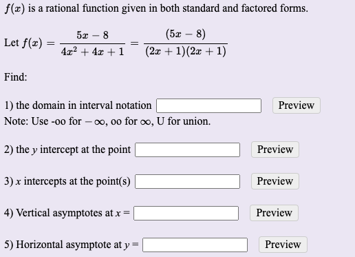 Please help: f(r) is a rational function given in both standard and