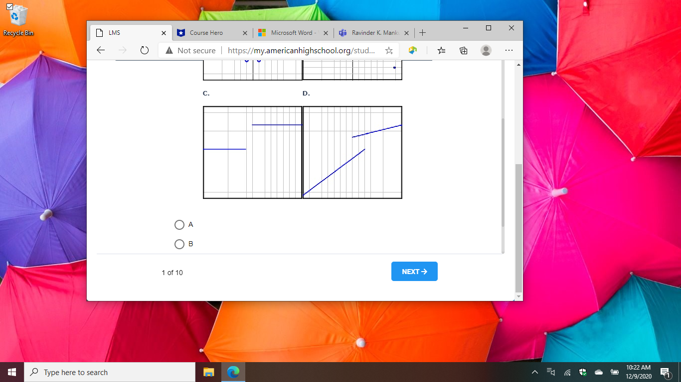 of the following relations is nut a function? A. ,9 Type here