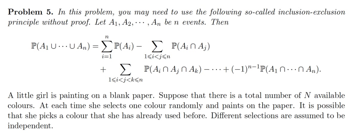Algebra knowledge required Problem 5. In this problem, you may need to