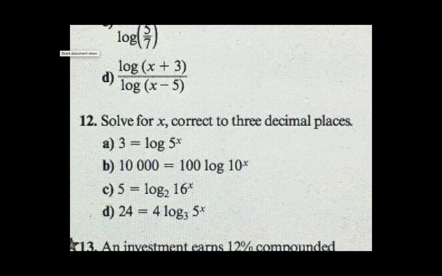 Solve the question below(Question 12) This is grade 12 functions so no
