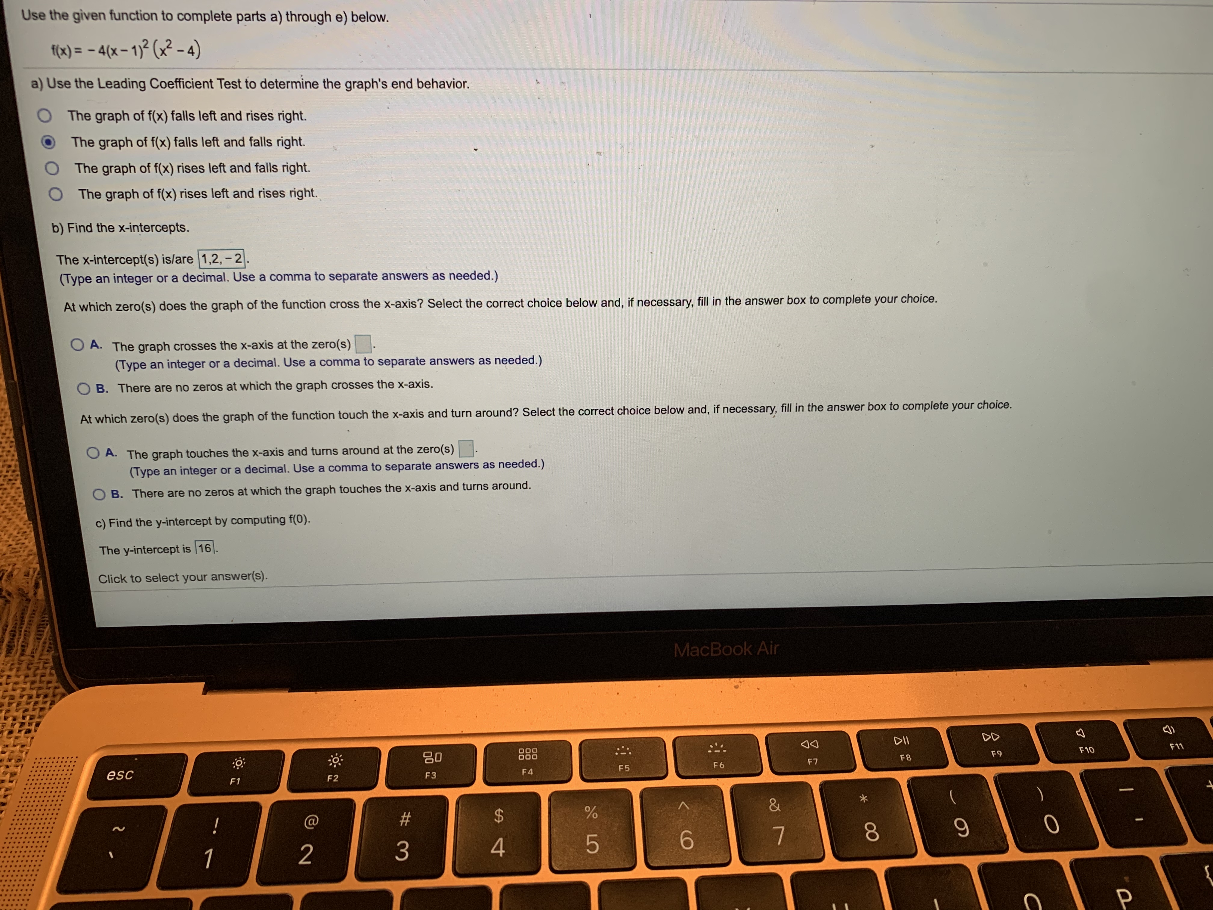  Use the given function to complete parts a) through e) below.