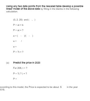 Using any two data points from the reecaled table develop a