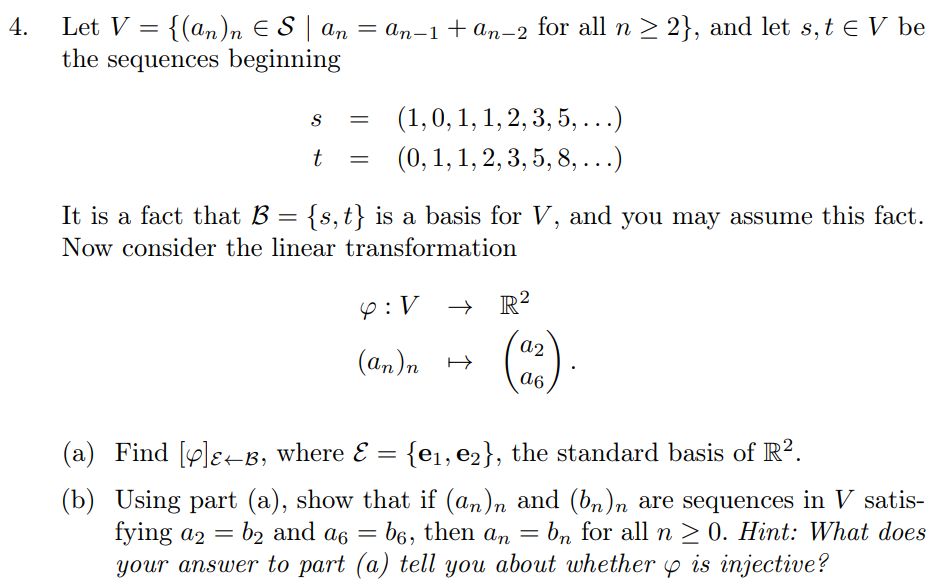 Let V = {(an)n S | an = an1 + an2 for