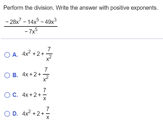 Perform the division. Write the answer with positive exponents. \f