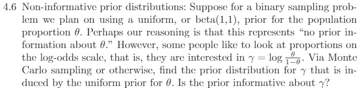4.6 Non-informative prior distributions: Suppose for a binary sampling prob- lem