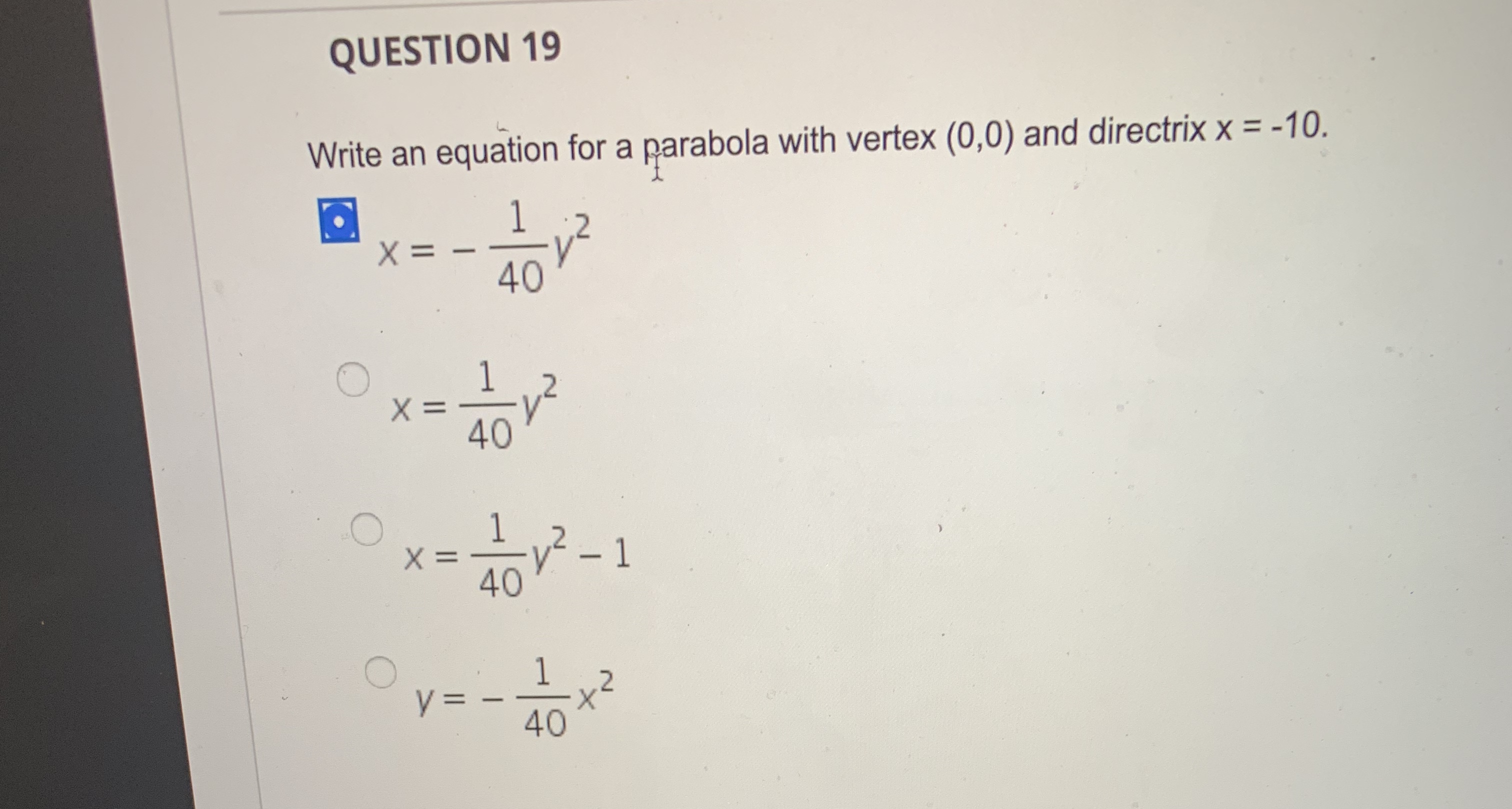 focus (0, - w / UT ) and directrix y = w