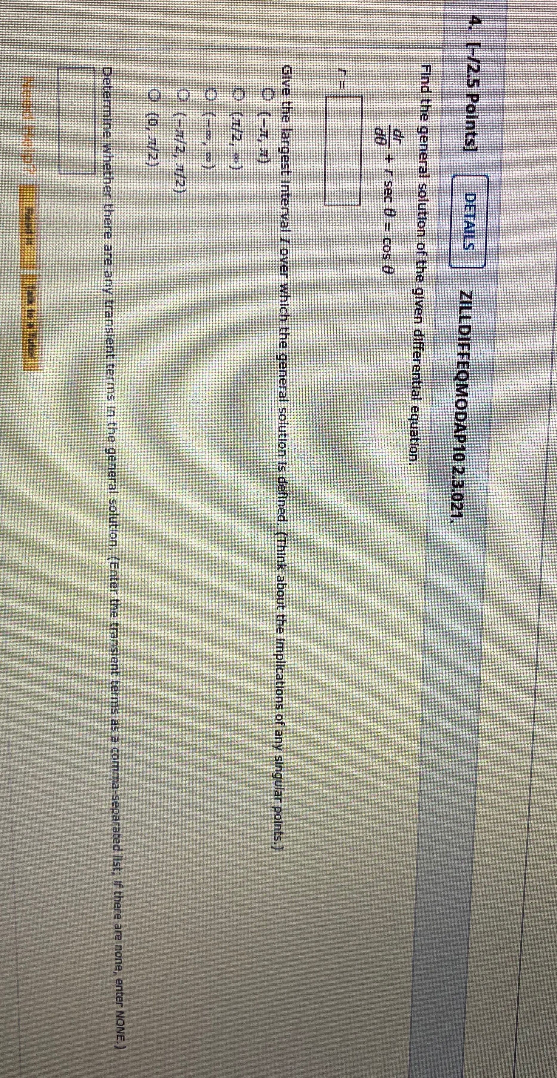 Need help with number 4 please 4. [-/2.5 Points ] DETAILS ZILLDIFFEOMODAP10