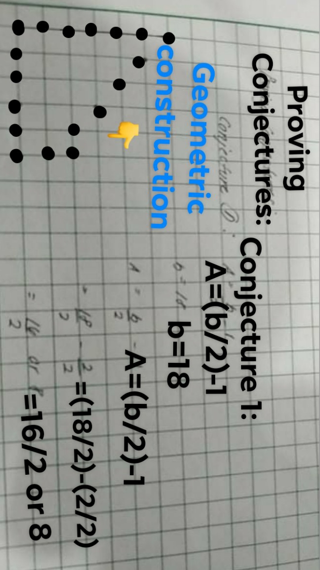 Please prove conjecture 1 by using geometric construction. Conjecture 1: A= b/2