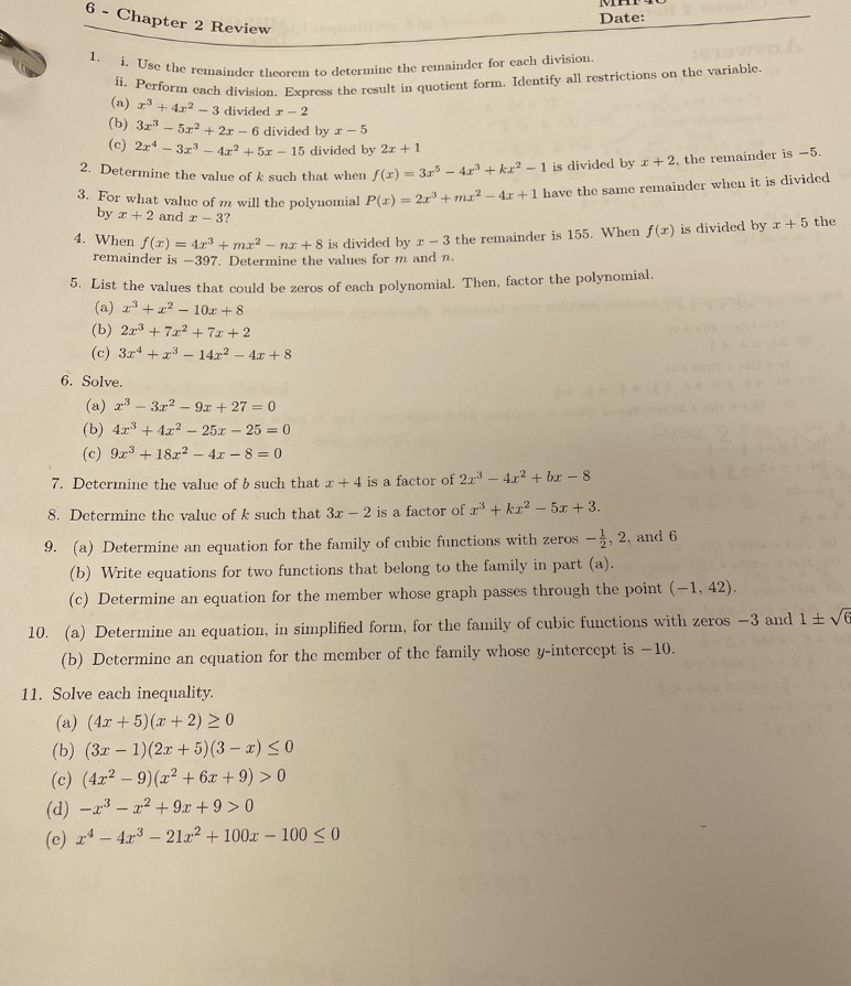 i need help with these question 6 - Chapter 2 Review Date: