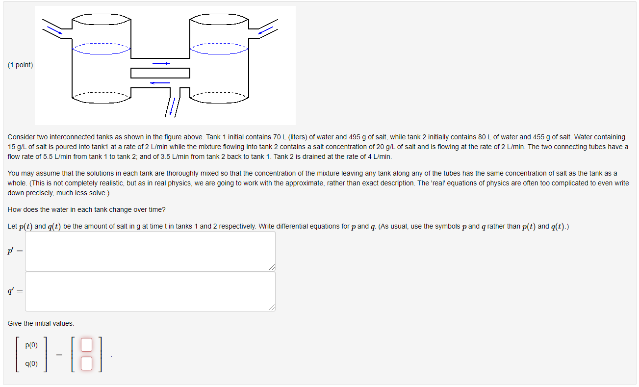  (1 point) Consider two interconnected tanks as shown in the figure