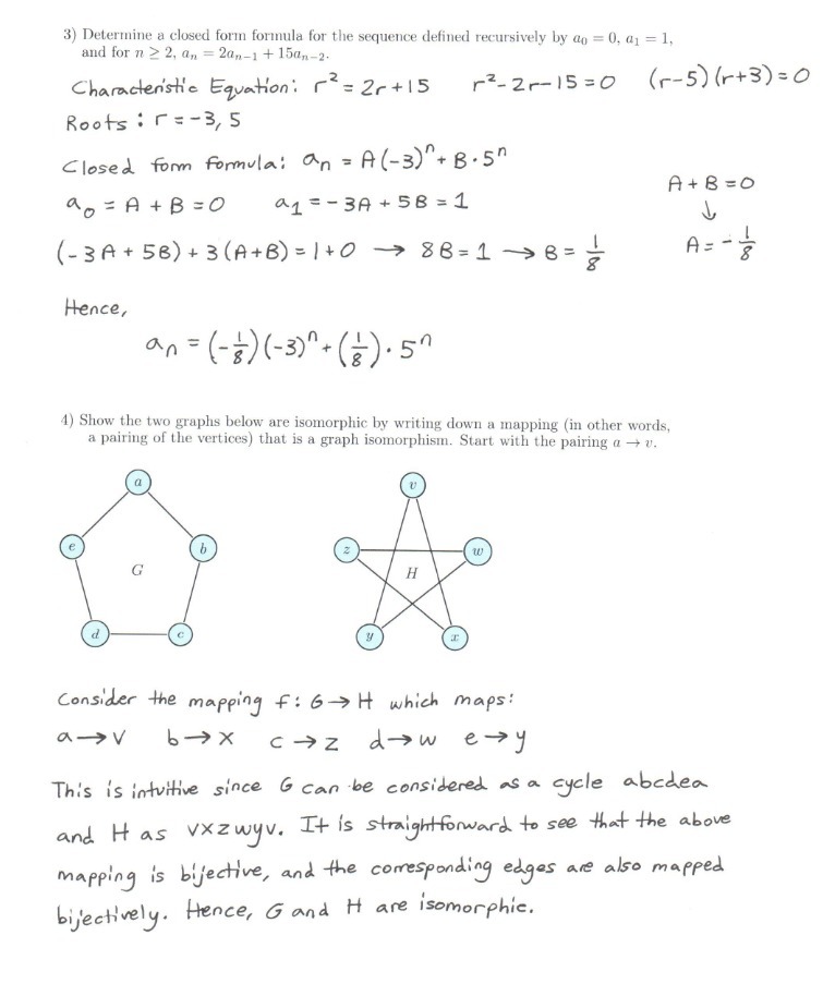  3) Determine a closed form formula for the sequence defined recursively