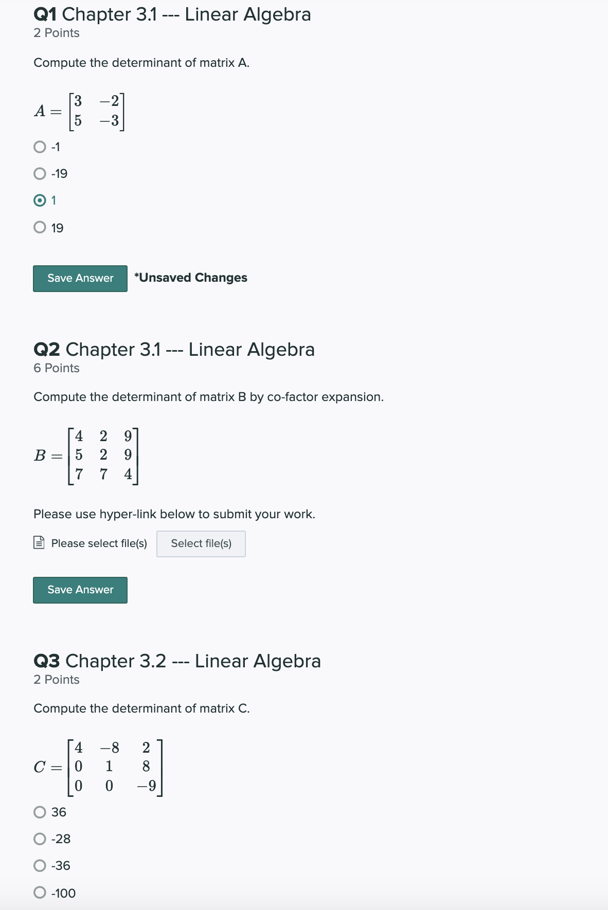 Need help on 3 qstn. Q1 Chapter 3.1 --- Linear Algebra 2