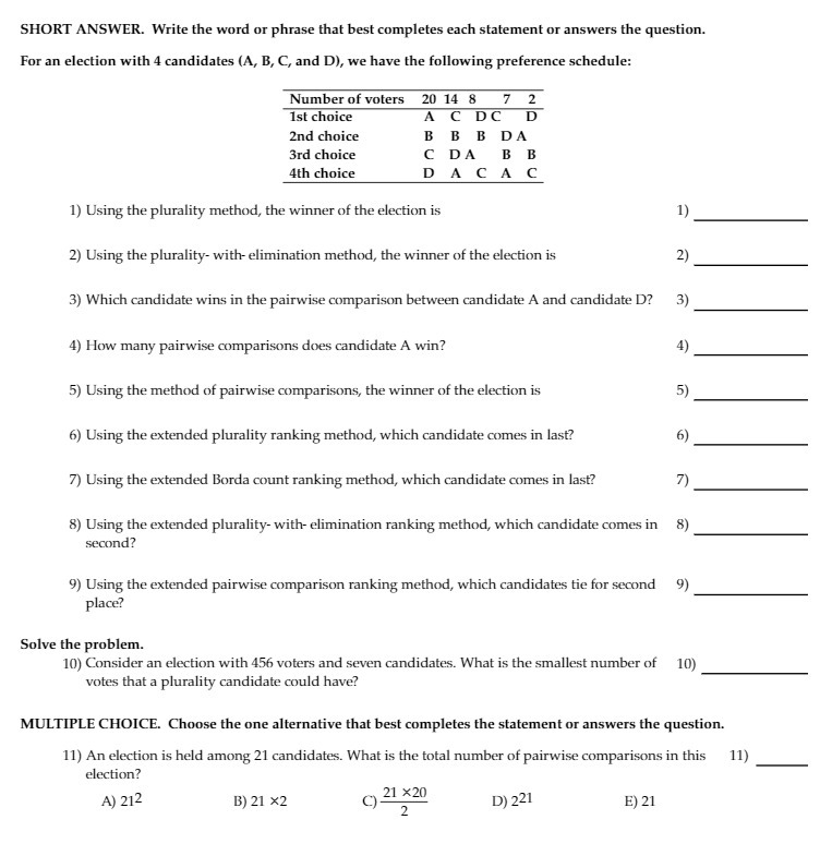  SHORT ANSWER. Write the word or phrase that best completes each