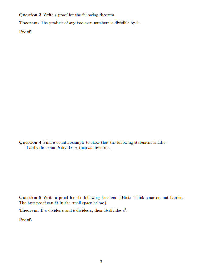 Discrete Math Question 3 Write a proof for the following theorem. Theorem.