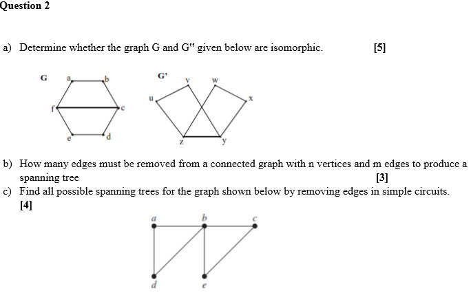  Question 2 a) Determine whether the graph G and G" given