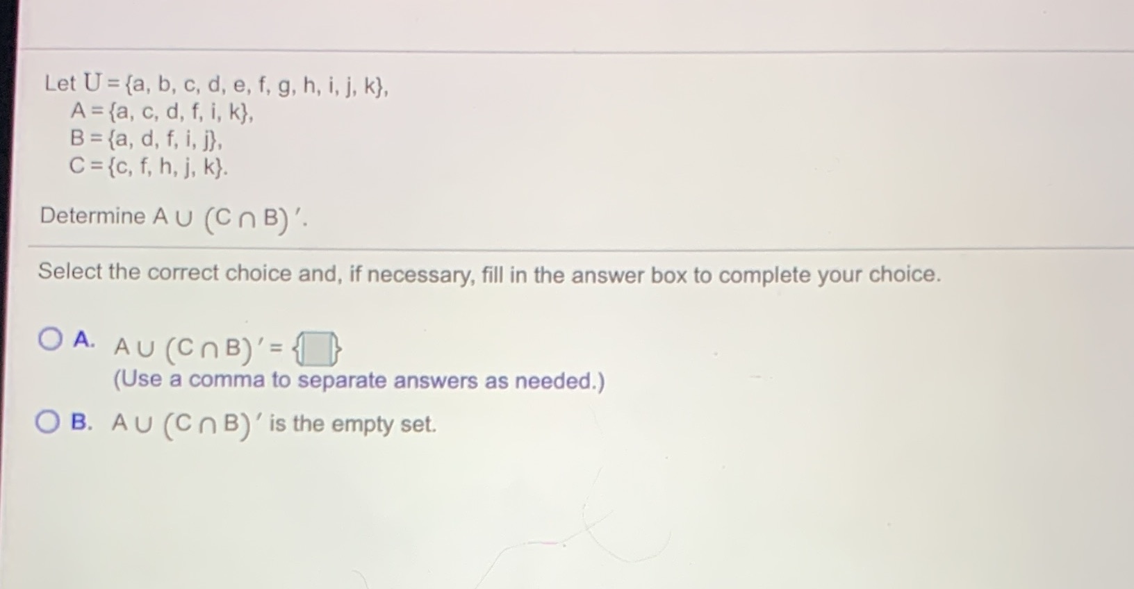  Let U = {a, b, c, d, e, f, g, h,