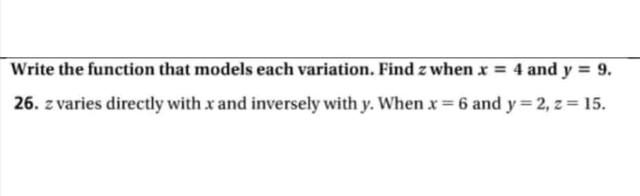 need urgently Q6 Write the function that models each variation. Find z