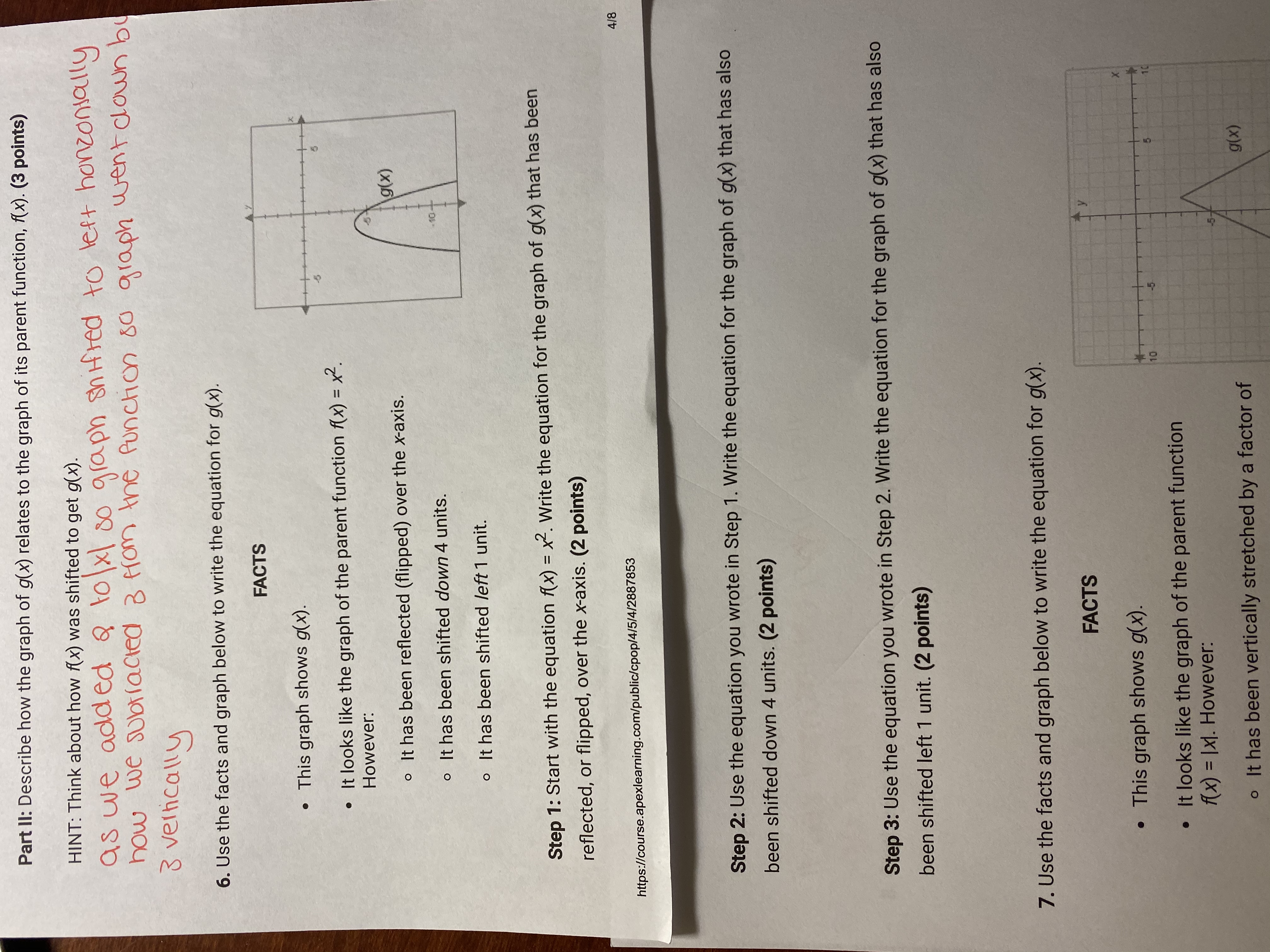 please answer this question Part II: Describe how the graph of g(x)