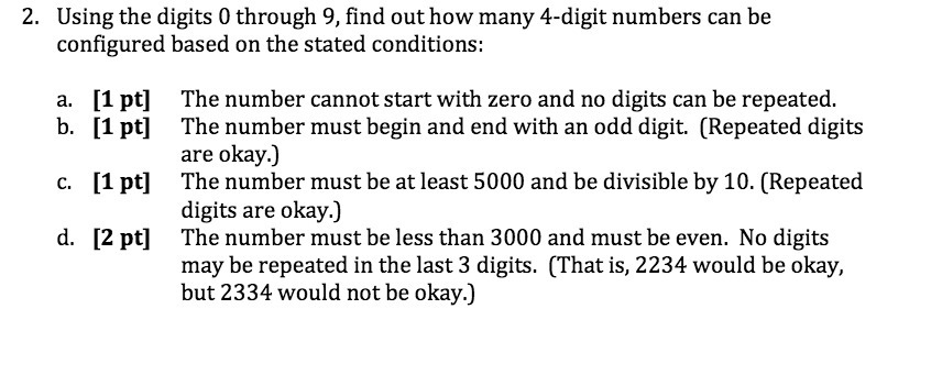  2. Using the digits 0 through 9, find out how many