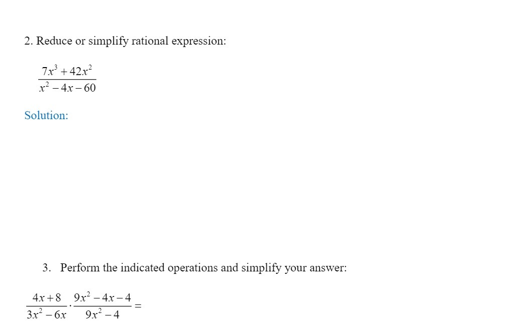 2. Reduce or simplify rational expression: 7x3 + 423.:2 x2 4x60