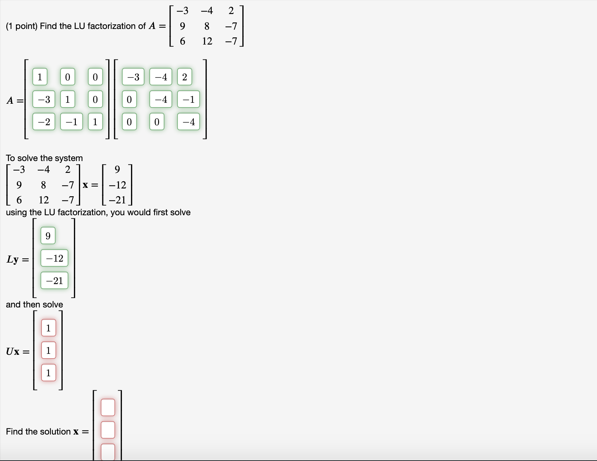 Please help me with this problem -4 (1 point) Find the LU