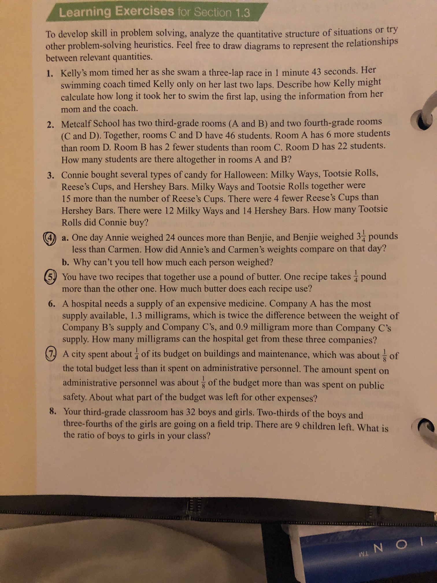 Learning Exercises for Section 1.3 To develop skill in problem solving,