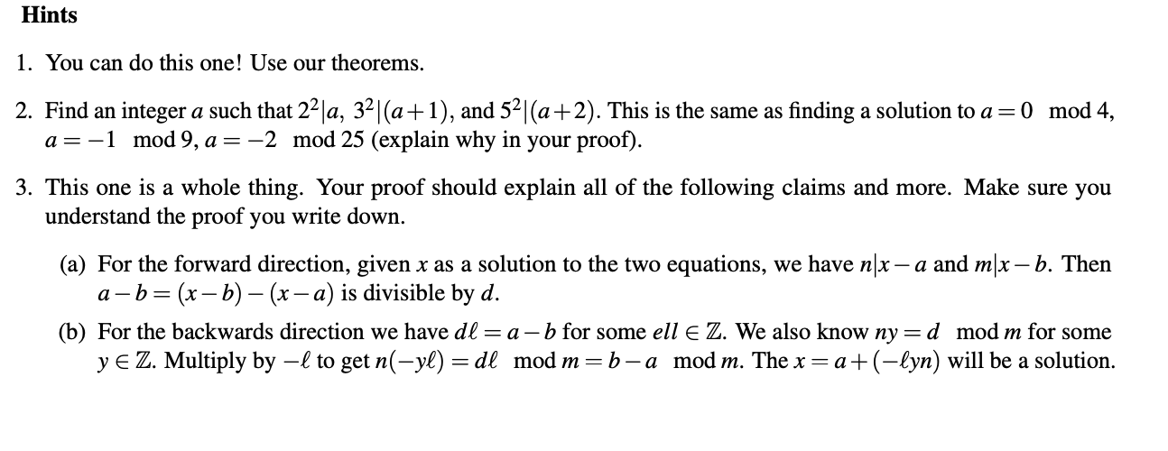 1 Solve the system of congruences below by finding a simultaneous solution: