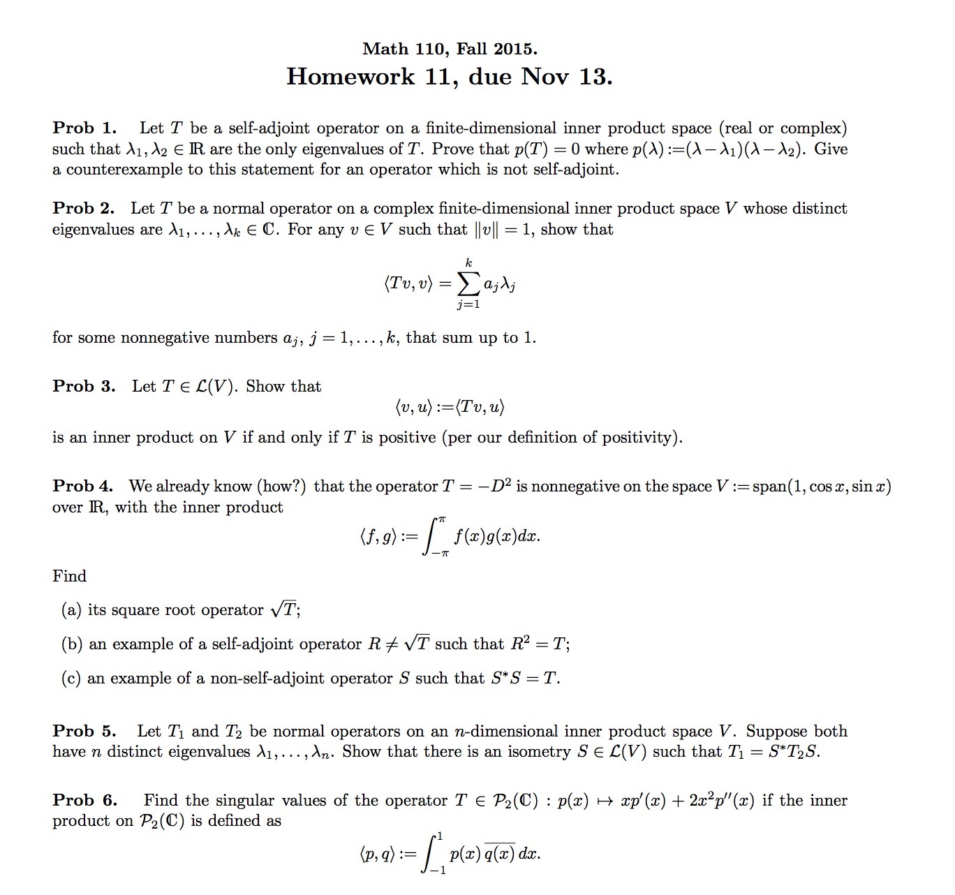 Math 110, Fall 2015. Homework 11, due Nov 13. Prob 1.