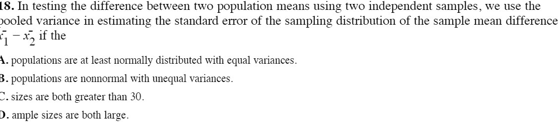  [8. In testing the difference between two population means using two