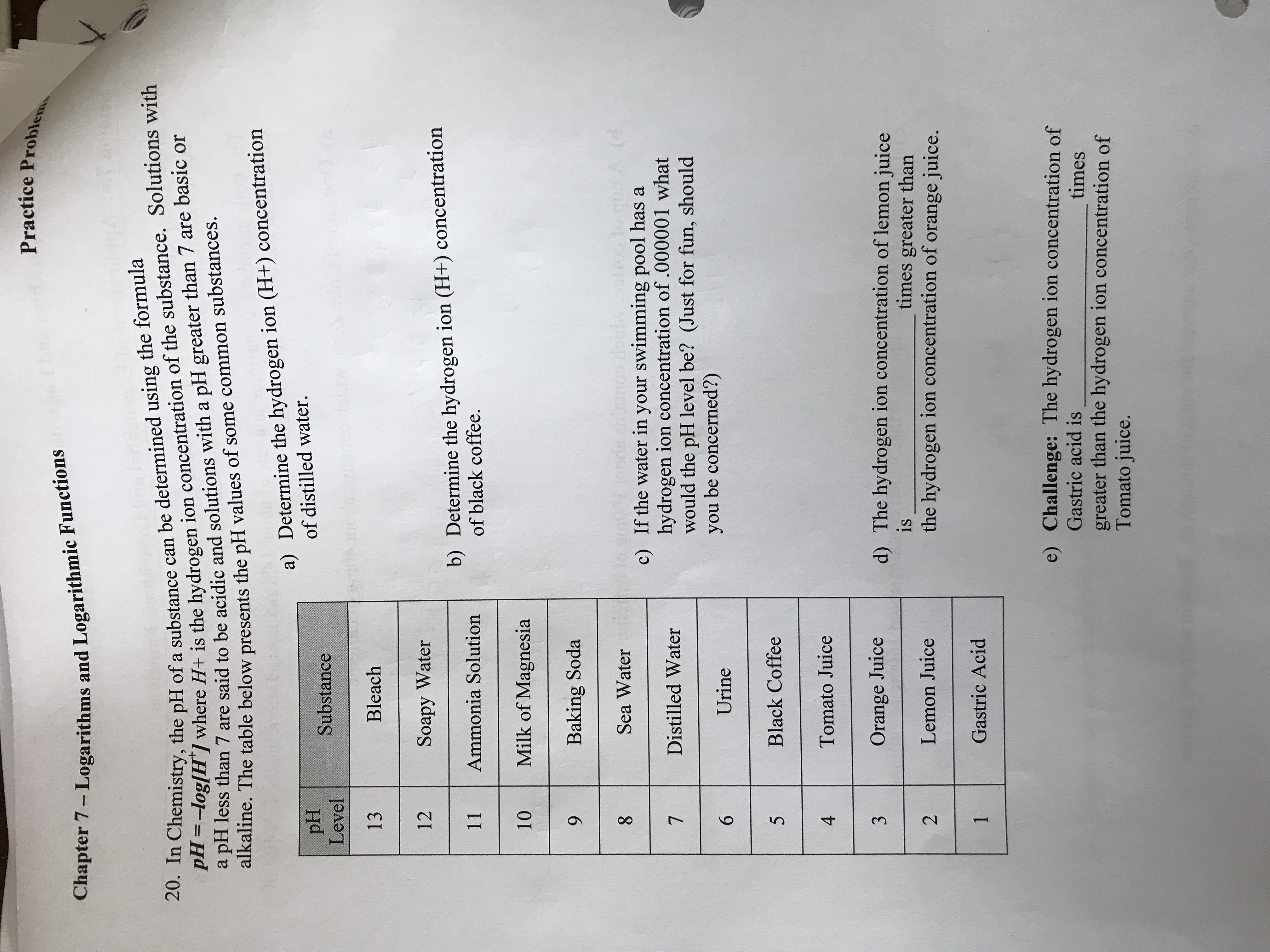 Logarithms and Logarithmic Function Practice Problem Chapter 7 - Logarithms and Logarithmic