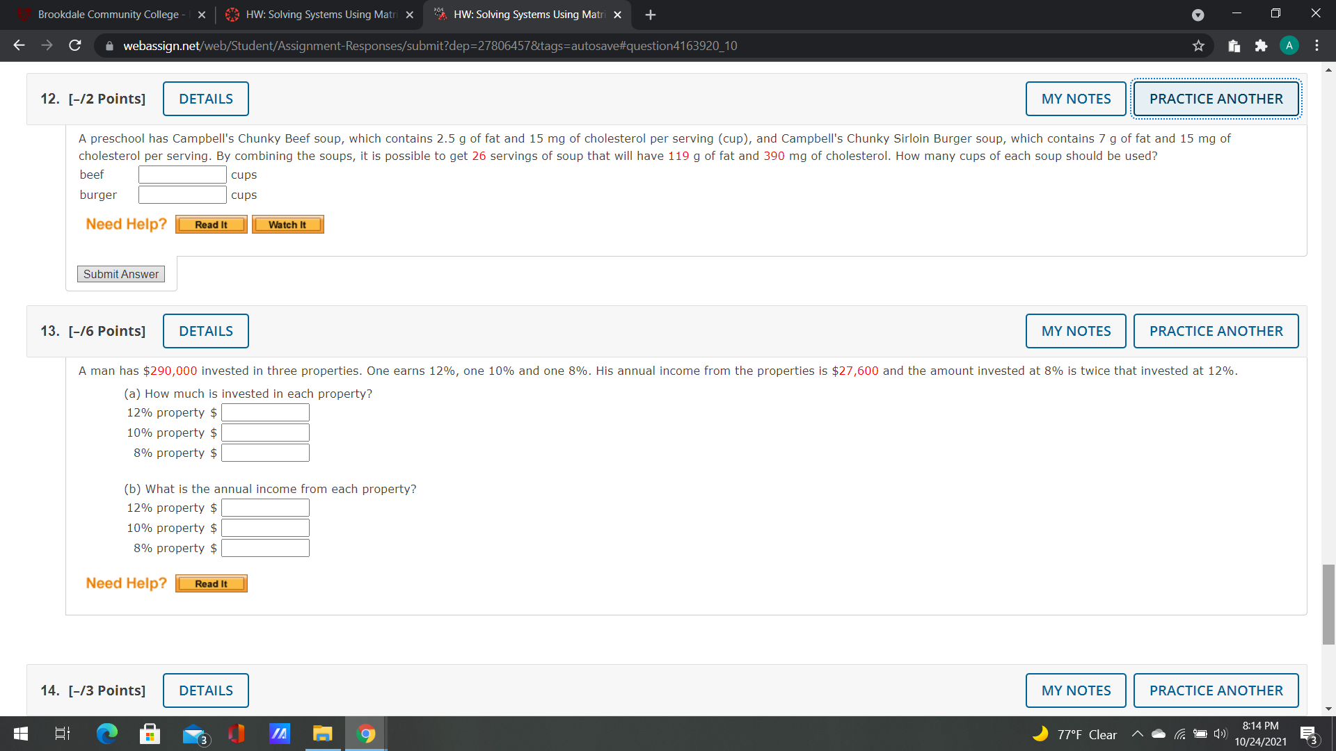 1. HW: Solving Systems Using Ma x + webasslgnnet 12. Hz Points]