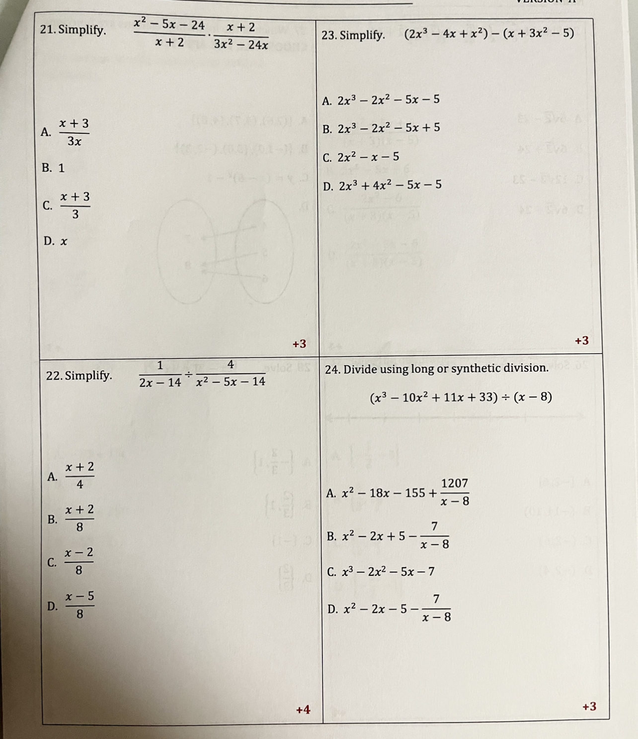  21. Simplify. x2 - 5x - 24 x +2 x +