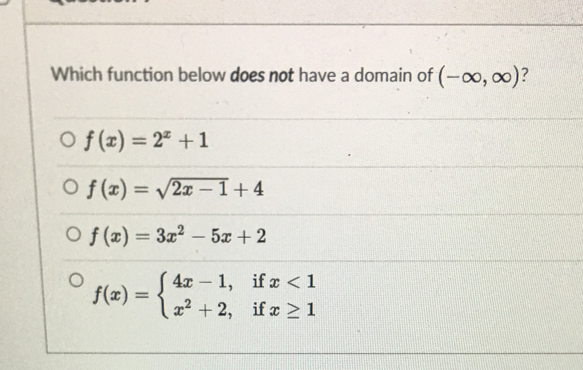 Help is needed to solve Which function below does not have a