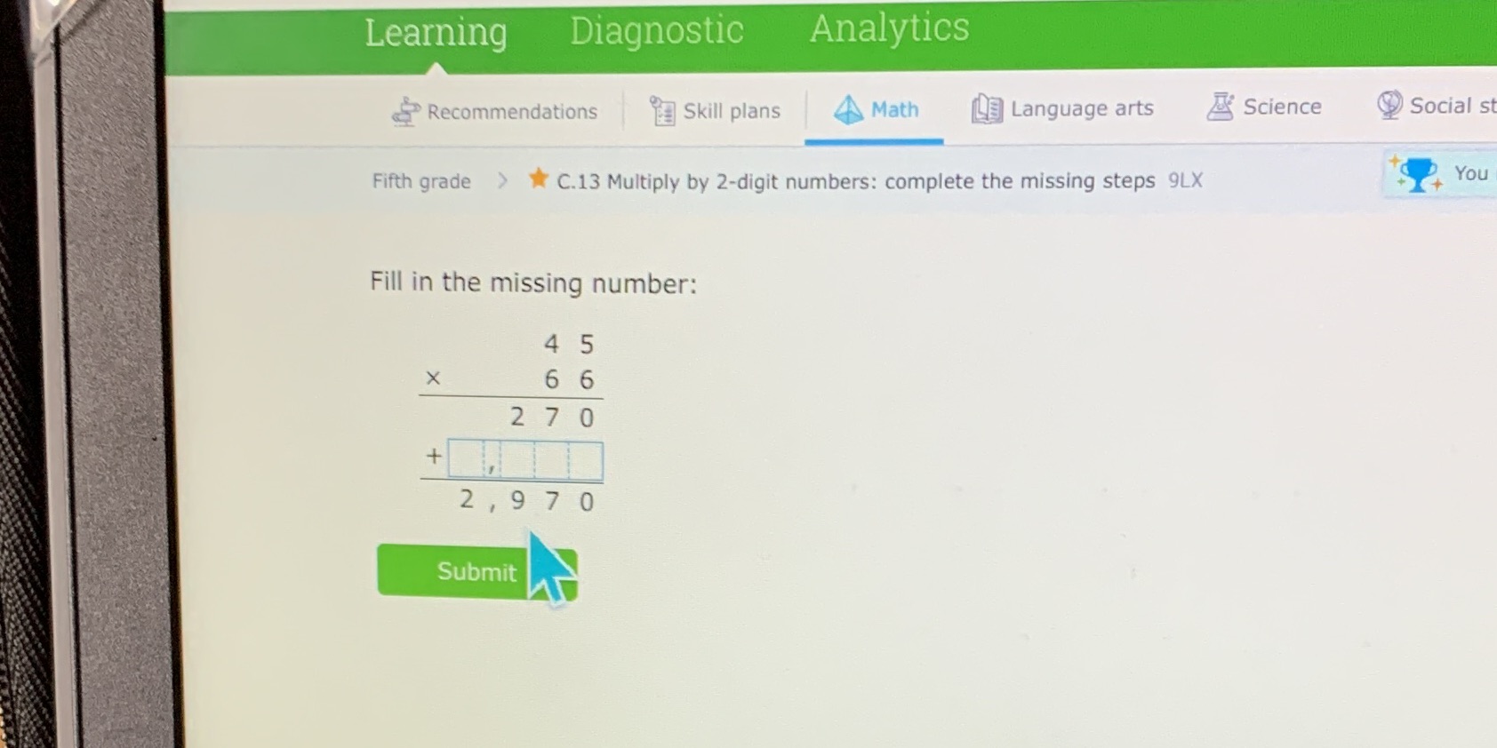Learning Diagnostic Analytics Recommendations Skill plans Math LE Language arts Science