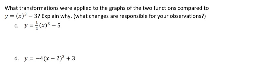 Need help figuring out transformation in functions What transformations were applied to